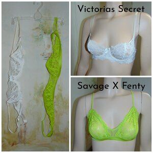 Lot of 2 Victoria's Secret Savage X Fenty Green Bralette & White Balconette 34B